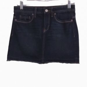 Girls Old Navy denim skirt. Distressed rolled hem, adjustable waist, size 14
